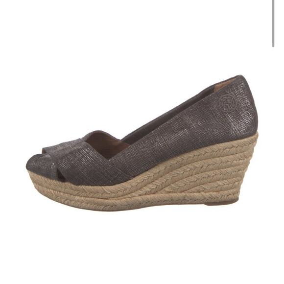 Tory Burch Filipa Pewter Gray Wedge Espadrille Womens Size 10.5 - Picture 2 of 5